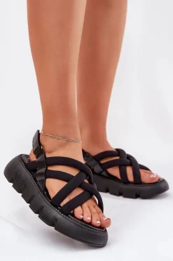 Boto Sandały Płaskie*Sandały Damskie Na Platformie Z Paskami Czarne Filamira Czarny