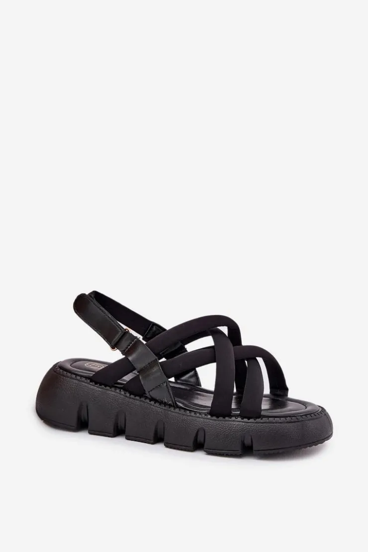 Boto Sandały Płaskie*Sandały Damskie Na Platformie Z Paskami Czarne Filamira Czarny