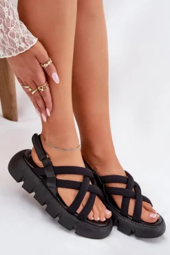 Boto Sandały Płaskie*Sandały Damskie Na Platformie Z Paskami Czarne Filamira Czarny