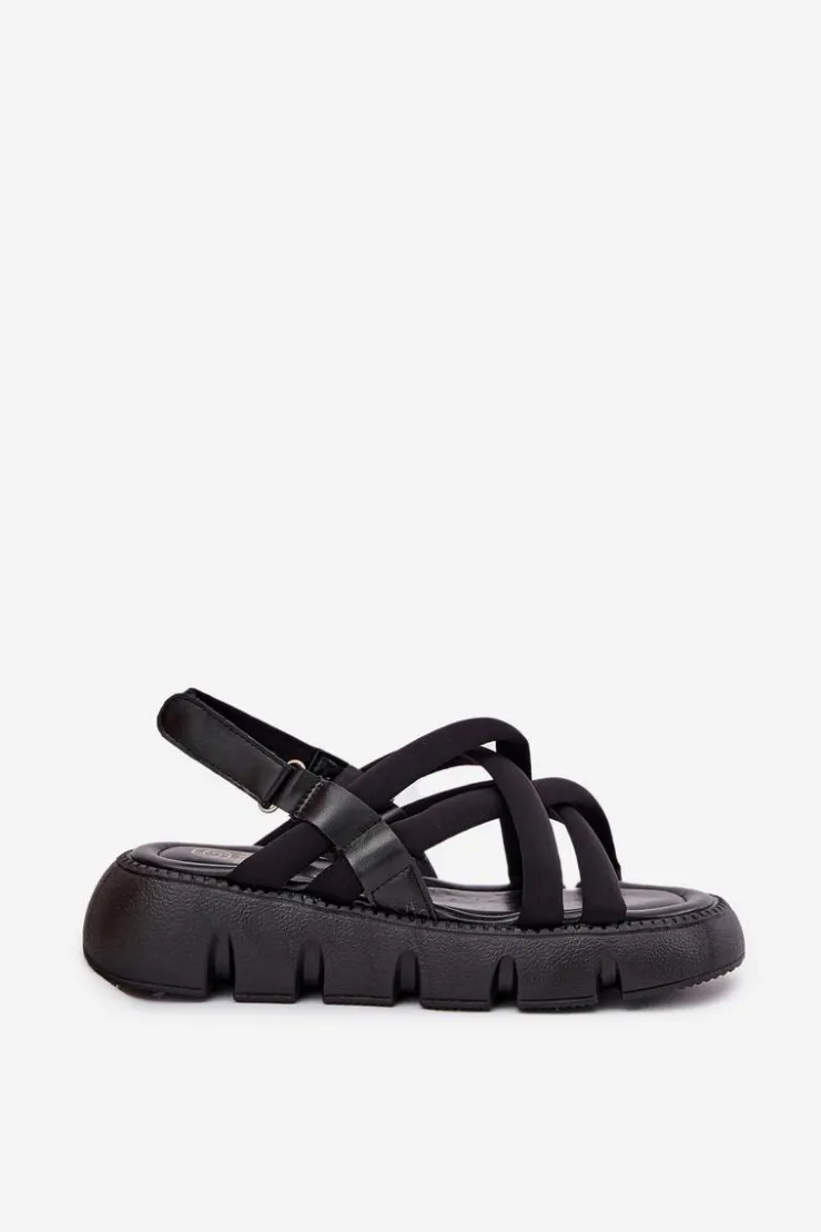 Boto Sandały Płaskie*Sandały Damskie Na Platformie Z Paskami Czarne Filamira Czarny