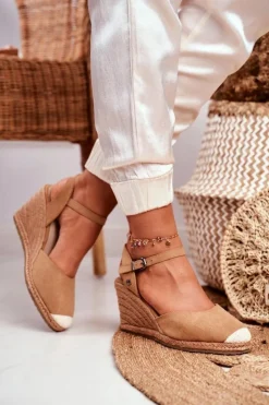 Damskie Big Star Shoes Sandały Damskie Na Plecionej Koturnie Big Star Jasnobrązowe DD274A169