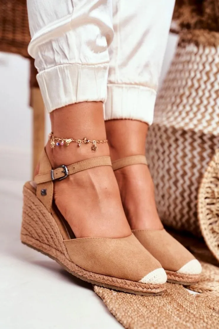 Damskie Big Star Shoes Sandały Damskie Na Plecionej Koturnie Big Star Jasnobrązowe DD274A169