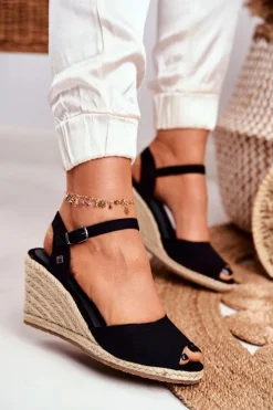 Big Star Shoes Sandały Big Star|Sandały Na Koturnie*Sandały Damskie Na Plecionej Koturnie Big Star Czarne DD274A209