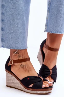 Boto Sandały Na Koturnie*Sandały Damskie Na Plecionym Koturnie Czarne Judith