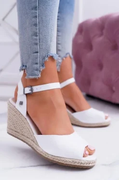 Big Star Shoes Sandały Big Star|Sandały Na Koturnie*Sandały Damskie Na Plecionej Koturnie Big Star Białe DD274A231