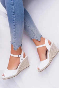 Big Star Shoes Sandały Big Star|Sandały Na Koturnie*Sandały Damskie Na Plecionej Koturnie Big Star Białe DD274A231