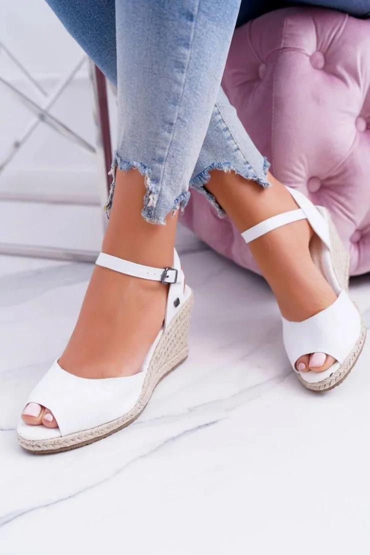 Big Star Shoes Sandały Big Star|Sandały Na Koturnie*Sandały Damskie Na Plecionej Koturnie Big Star Białe DD274A231