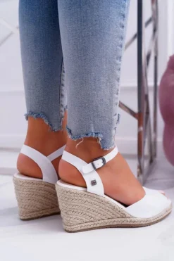 Big Star Shoes Sandały Big Star|Sandały Na Koturnie*Sandały Damskie Na Plecionej Koturnie Big Star Białe DD274A231