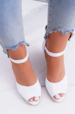 Big Star Shoes Sandały Big Star|Sandały Na Koturnie*Sandały Damskie Na Plecionej Koturnie Big Star Białe DD274A231