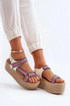 Boto Sandały Damskie Na Plecionej Masywnej Podeszwie Białe Luminea