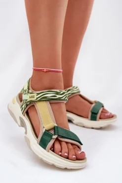 Outlet D.Franklin Sandały Damskie Na Rzepy DFSH406003 Zielone Zielony