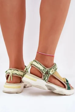 Outlet D.Franklin Sandały Damskie Na Rzepy DFSH406003 Zielone Zielony