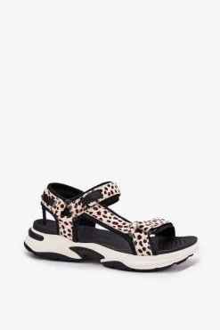 D.Franklin Sandały Płaskie*Sandały Damskie Na Rzepy DFSH406002 Czarno-Beżowe