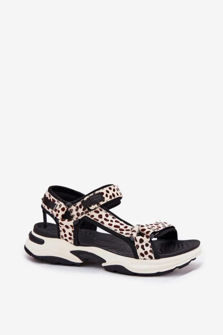 D.Franklin Sandały Płaskie*Sandały Damskie Na Rzepy DFSH406002 Czarno-Beżowe