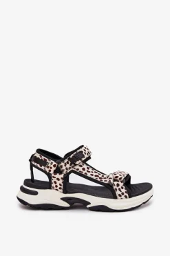 D.Franklin Sandały Płaskie*Sandały Damskie Na Rzepy DFSH406002 Czarno-Beżowe