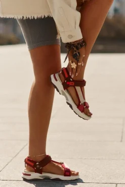 Damskie D.Franklin Sandały Damskie Na Rzepy DFSH406003 Bordowe