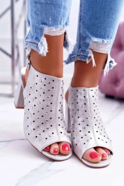 Outlet Buty damskie Vinceza Sandały Damskie Na Słupku Ażurowe z Dżetami Srebrne Hendrix