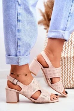 Boto Sandały Damskie Na Słupku Ażurowe Beżowe Valery