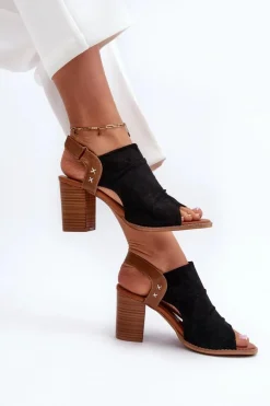 Damskie Boto Sandały Damskie Na Słupku Ażurowe Czarne Rosca