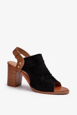 Damskie Boto Sandały Damskie Na Słupku Ażurowe Czarne Rosca