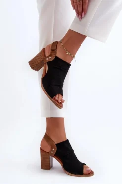 Damskie Boto Sandały Damskie Na Słupku Ażurowe Czarne Rosca