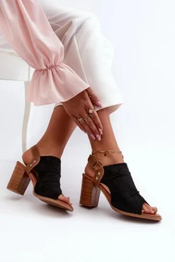 Damskie Boto Sandały Damskie Na Słupku Ażurowe Czarne Rosca