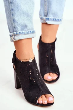 Discount Evento Sandały Damskie Na Słupku Ażurowe Na Rzep Czarne Rules