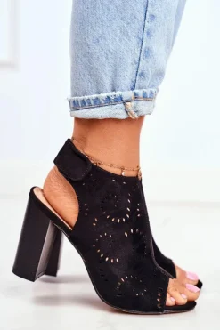 Discount Evento Sandały Damskie Na Słupku Ażurowe Na Rzep Czarne Rules