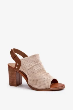 Boto Sandały Na Obcasie*Sandały Damskie Na Słupku Ażurowe Beżowe Rosca