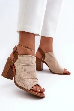 Boto Sandały Na Obcasie*Sandały Damskie Na Słupku Ażurowe Beżowe Rosca