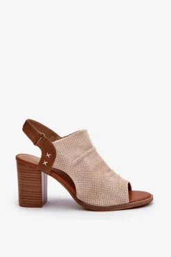 Boto Sandały Na Obcasie*Sandały Damskie Na Słupku Ażurowe Beżowe Rosca