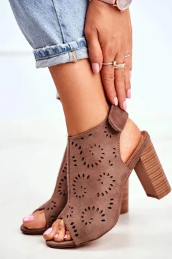 Damskie Evento Sandały Damskie Na Słupku Ażurowe Na Rzep Khaki Rules