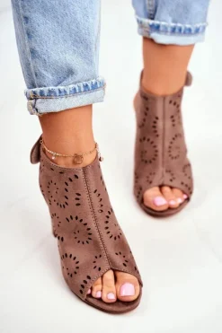 Damskie Evento Sandały Damskie Na Słupku Ażurowe Na Rzep Khaki Rules