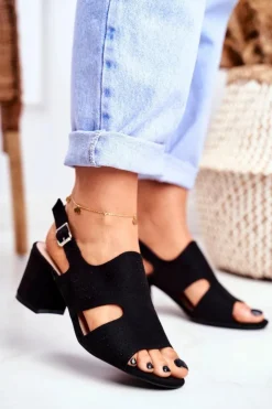 Boto Sandały Ażurowe|Sandały Na Obcasie*Sandały Damskie Na Słupku Ażurowe Czarne Valery