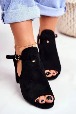 Damskie Boto Sandały Damskie Na Słupku Ażurowe Czarne Kira