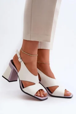 Damskie Damskie buty S.Barski Sandały Damskie Na Słupku Białe D&A MR38-153