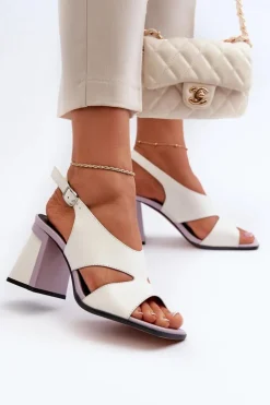 Damskie Damskie buty S.Barski Sandały Damskie Na Słupku Białe D&A MR38-153