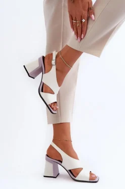 Damskie Damskie buty S.Barski Sandały Damskie Na Słupku Białe D&A MR38-153