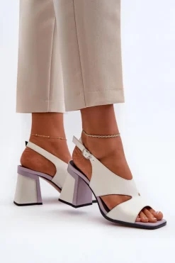 Damskie Damskie buty S.Barski Sandały Damskie Na Słupku Białe D&A MR38-153