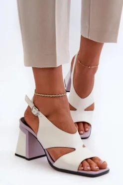 Damskie Damskie buty S.Barski Sandały Damskie Na Słupku Białe D&A MR38-153