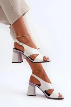 Damskie Damskie buty S.Barski Sandały Damskie Na Słupku Białe D&A MR38-153