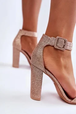 New Boto Sandały Damskie Na Słupku Brokat Złote Joalice