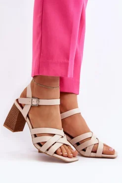 Clearance Boto Sandały Damskie Na Słupku Beżowe Opifiana
