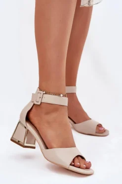 Evento Sandały Na Słupku|Sandały Na Obcasie*Sandały Damskie Na Słupku Beżowe Zennia