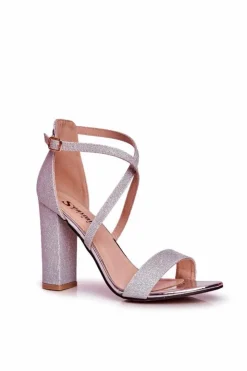 Damskie Boto Sandały Damskie Na Słupku Brokatowe Srebrne Vivi