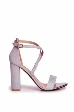 Damskie Boto Sandały Damskie Na Słupku Brokatowe Srebrne Vivi