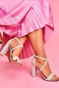 Damskie Boto Sandały Damskie Na Słupku Brokatowe Złote Vivi