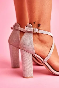 Damskie Boto Sandały Damskie Na Słupku Brokatowe Złote Vivi