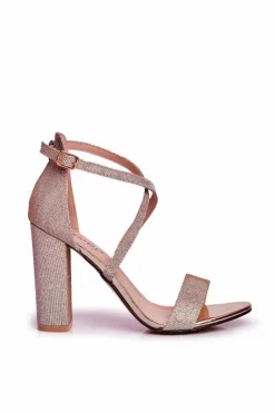 Damskie Boto Sandały Damskie Na Słupku Brokatowe Złote Vivi