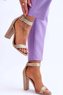 Boto Sandały Damskie Na Słupku Ciemny Złoty Brokat Joalice